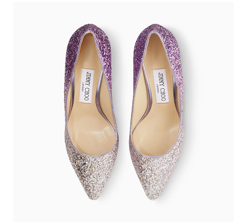 商品Jimmy Choo|JIMMY CHOO 女士粉色耀眼渐变色亮片高跟鞋 ROMY85-VXB-CHAMPAGNE-PINK-VIOLET,价格¥2280,第8张图片详细描述