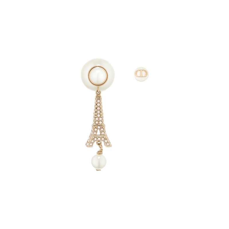 商品Dior|迪奥 23新款 TRIBALES女士金色饰面金属白色树脂珠饰铁塔吊饰耳环 E2833WOMRS_D301,价格¥3589,第4张图片详细描述