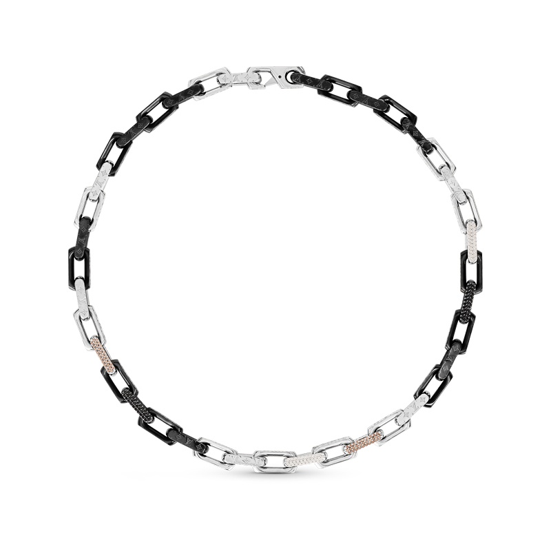 商品Louis Vuitton|【预售十天】路易威登 23新款MONOGRAM CHAIN男士黑色/银色锆石精钢项链,价格¥8787,第2张图片详细描述