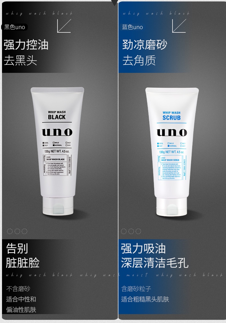 商品[国内直发] Shiseido|资生堂uno吾诺男士洗面奶 控油保湿祛痘去黑头泡沫正品洁面乳,价格¥164,第1张图片详细描述