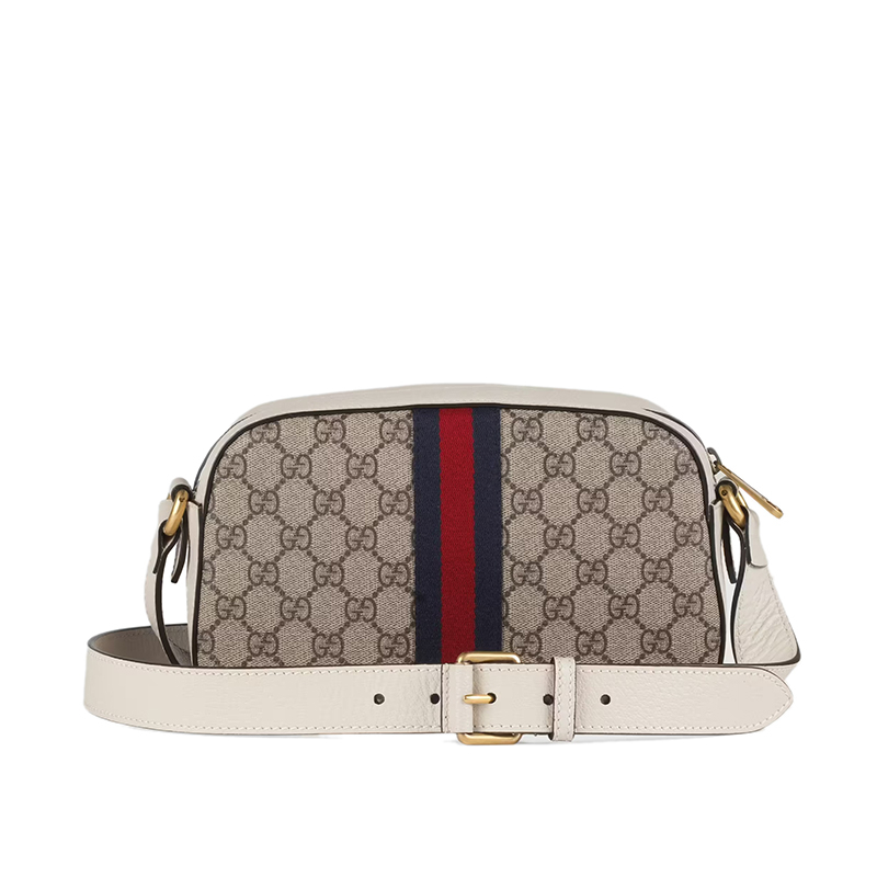 商品Gucci|GUCCI/古驰 22春夏新款Ophidia系列 男女同款米色/乌木色帆布白色皮革滚边金扣斜跨单肩相机包68106496IWT9794,价格¥9260,第4张图片详细描述