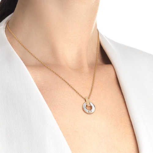 商品BVLGARI|  BVLGARI/宝格丽 BVLGARI BVLGARI系列 18k金玫瑰金圆形镂空镶有珍珠母元素钻石项链357546,价格¥30084,第4张图片详细描述