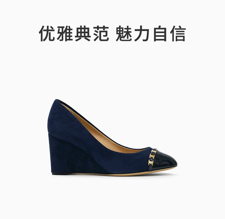 商品Salvatore Ferragamo|SALVATORE FERRAGAMO 蓝色女士坡跟鞋 0591372,价格¥2757,第1张图片详细描述