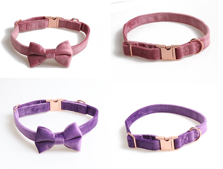 商品[国内直发] GLENVINTEN|丝绒宠物项圈 蝴蝶结狗项圈 玫瑰金全金属,价格¥88,第5张图片详细描述