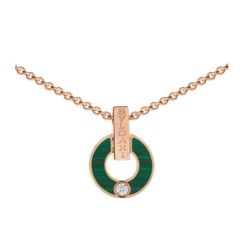 商品BVLGARI|  BVLGARI/宝格丽 BVLGARI BVLGARI系列  18k金玫瑰金镂空镶嵌孔雀石元素钻石项链357313,价格¥32797,第4张图片详细描述