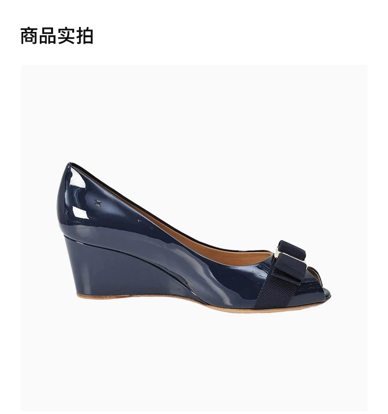 商品Salvatore Ferragamo|SALVATORE FERRAGAMO 深蓝色女士坡跟鞋 0539742,价格¥2774,第4张图片详细描述