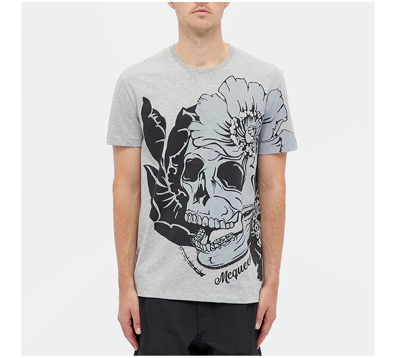 商品[国内直发] Alexander McQueen|ALEXANDER MCQUEEN 灰色男士T恤 626674-QPZ59-0902,价格¥1024,第5张图片详细描述