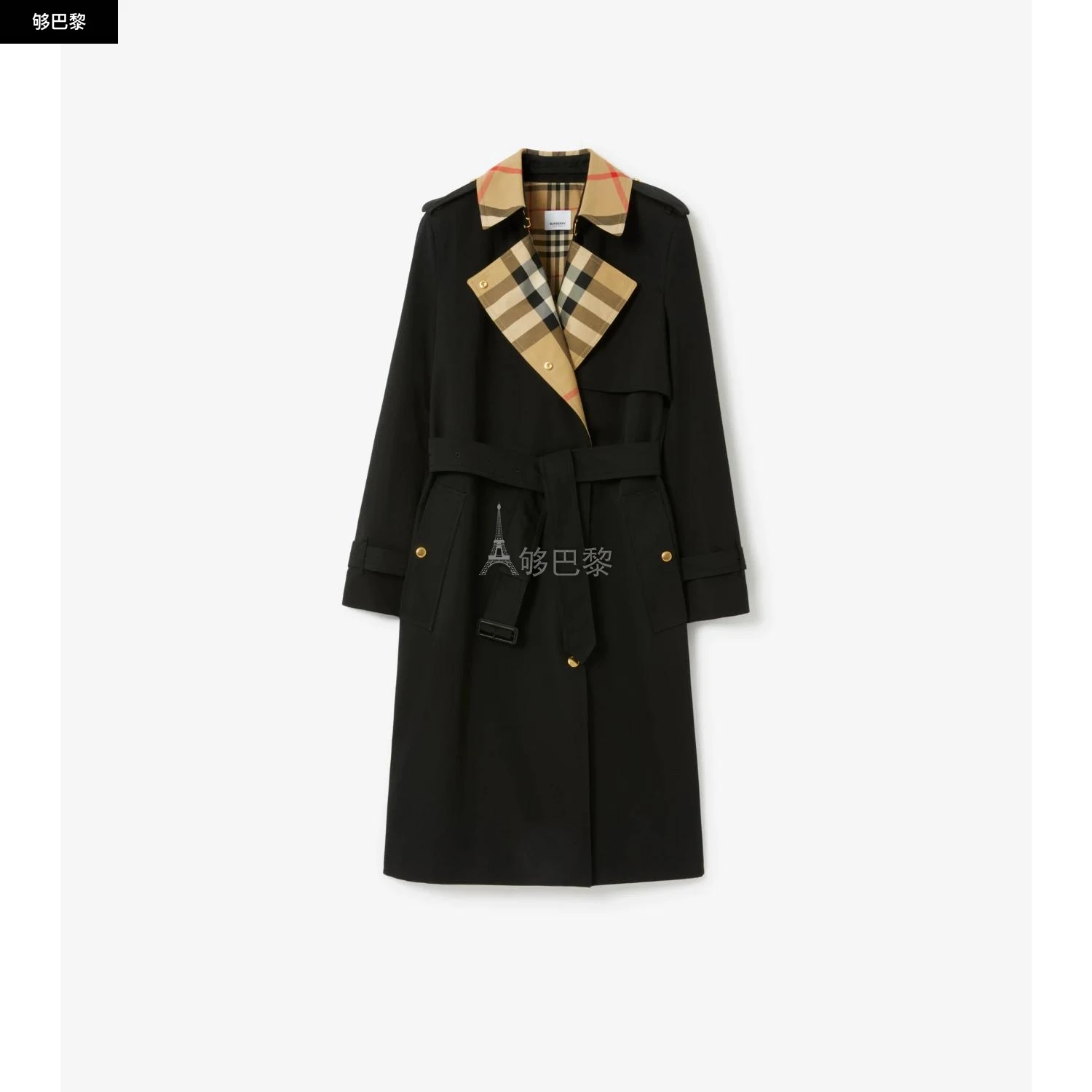 商品Burberry|【预售】 巴宝莉 24秋冬 女士 风衣 长款格纹衣领嘎巴甸 Trench 风衣 80763621,价格¥16798,第3张图片详细描述