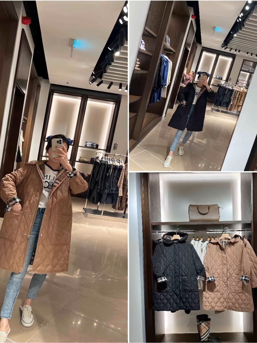 商品Burberry|Burberry博柏利 女士棕色聚酰胺绗缝徽标长款连帽棉服80945821,价格¥4048,第4张图片详细描述