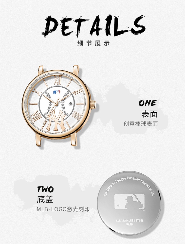 商品[国内直发] MLB|MLB美职棒潮流时尚手表女ins风学生小表盘防水真皮石英女表YH007,价格¥300,第8张图片详细描述