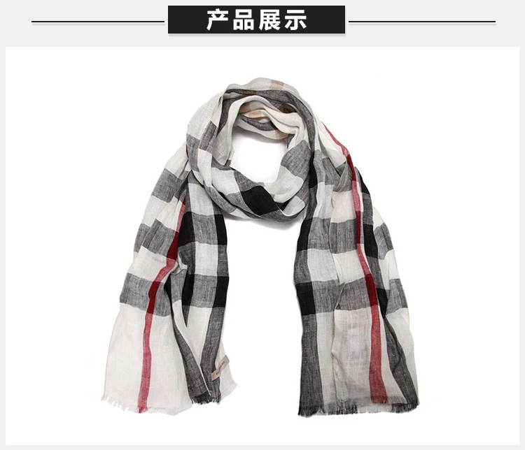 商品[国内直发] Burberry|Burberry 博柏利 女士黑白格纹亚麻材质格纹围巾 3902582,价格¥1649,第3张图片详细描述