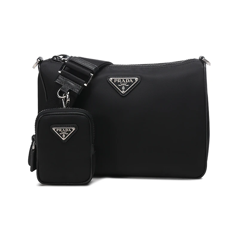 商品[国内直发] Prada|PRADA 男士黑色再生尼龙单肩斜挎包带小包 2VH113-2DMH-F0002-V-OOP,价格¥10509,第1张图片详细描述