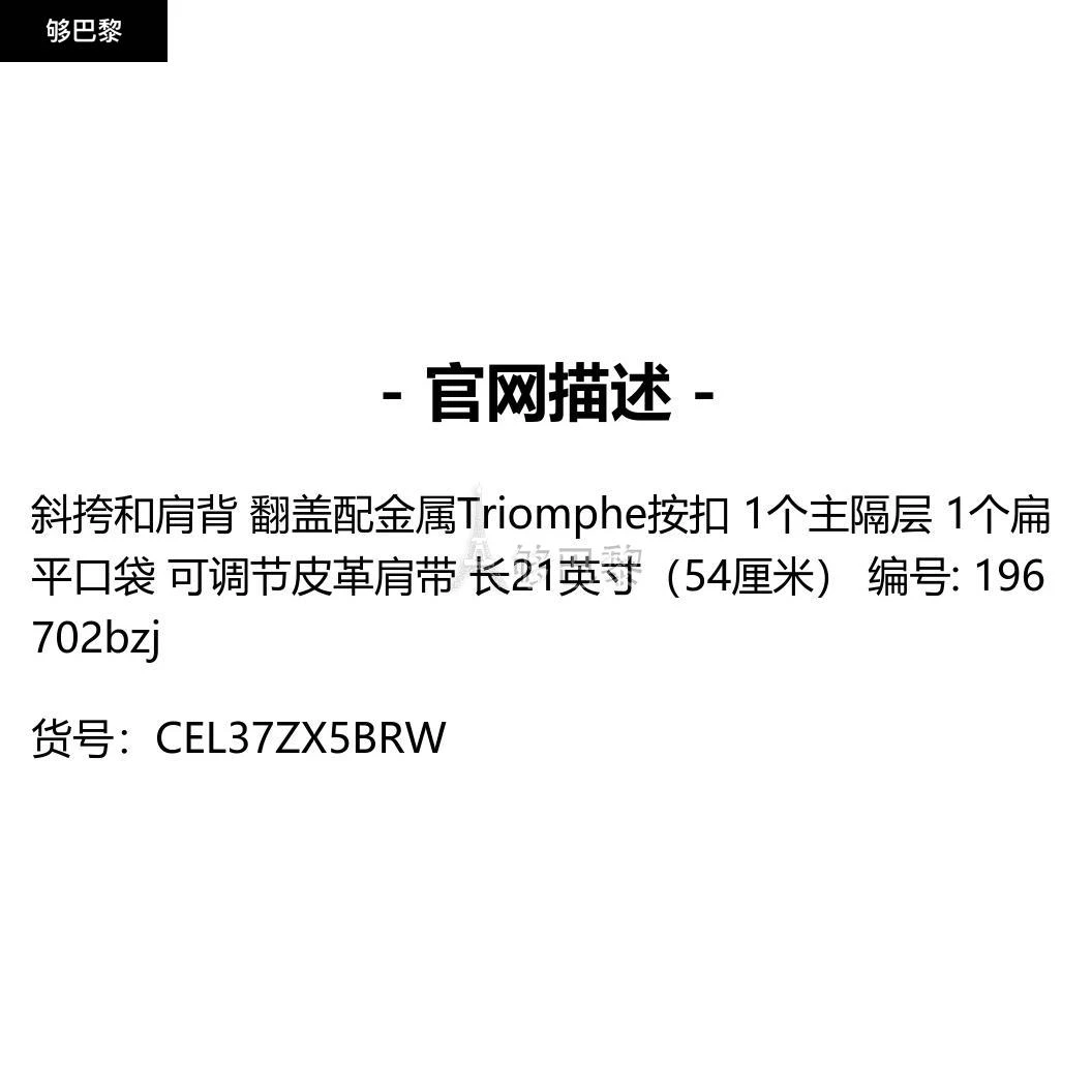商品Celine|包邮包税【预售7天发货】 CELINE赛琳思琳 23秋冬 女士 单肩包 Besace迷你标志印花牛皮革手袋 CEL37ZX5BRW,价格¥9631,第2张图片详细描述