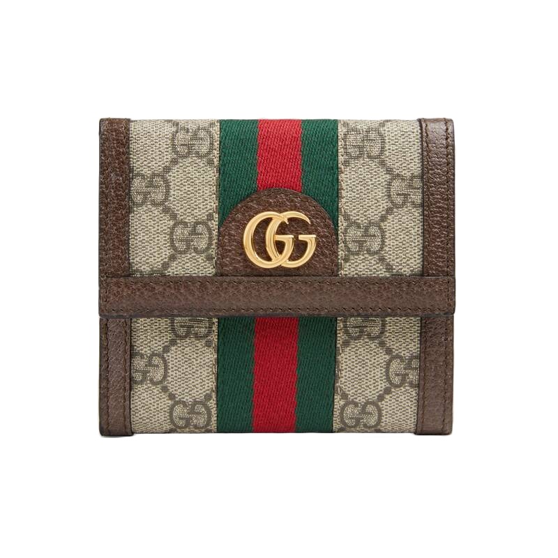 商品Gucci|GUCCI/古驰 新款Ophidia GG系列 女士棕色GG Supreme帆布皮革翻盖钱包 52317396IWG8745,价格¥4478,第2张图片详细描述