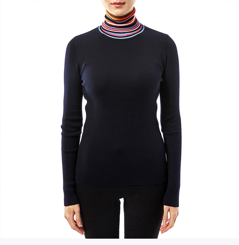 商品Tory Burch|TORY BURCH 女士深蓝色羊毛针织高领毛衣 51816-405,价格¥491,第6张图片详细描述