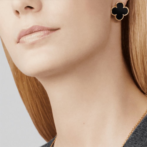 商品Van Cleef & Arpels| Van Cleef & Arpels/梵克雅宝 经典Magic Alhambra系列 18K金黄金镶黑玛瑙四叶草耳钉,价格¥43843,第2张图片详细描述