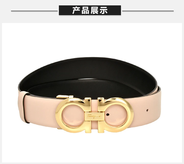 商品[国内直发] Salvatore Ferragamo|Salvatore Ferragamo 菲拉格慕 女士裸色牛皮十字纹金扣双面可调式GANCINI腰带 23-A564-18CALFNBIS【包装随机，部分无包装盒】,价格¥2024,第3张图片详细描述
