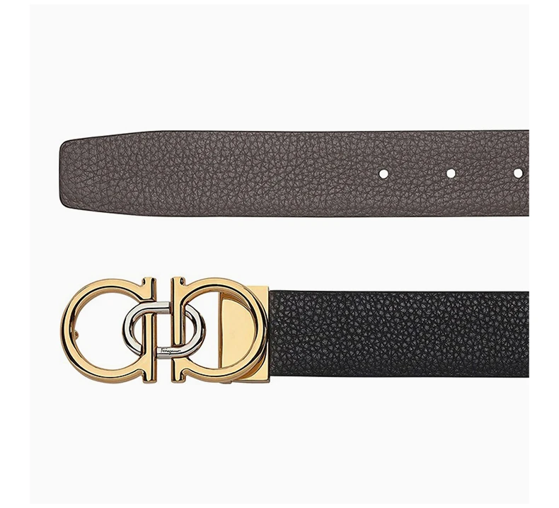 商品Salvatore Ferragamo|SALVATORE FERRAGAMO 男士黑色牛皮金色板扣双面可裁剪腰带 67-0047-745787,价格¥2621,第6张图片详细描述