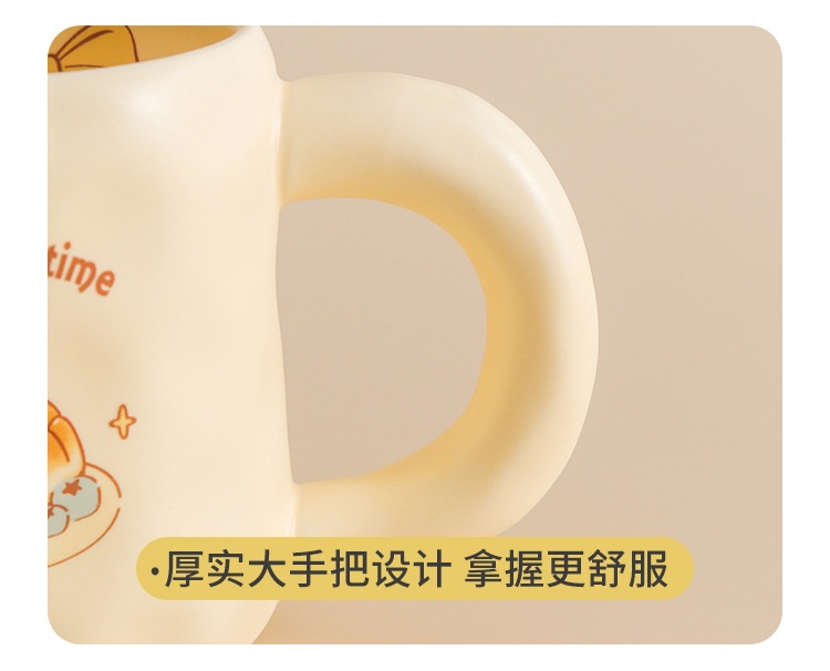 商品[国内直发] YeeCollene|可爱奶fufu杯子面包马克杯带盖勺ins风女生陶瓷咖啡早餐杯办公室,价格¥67,第17张图片详细描述