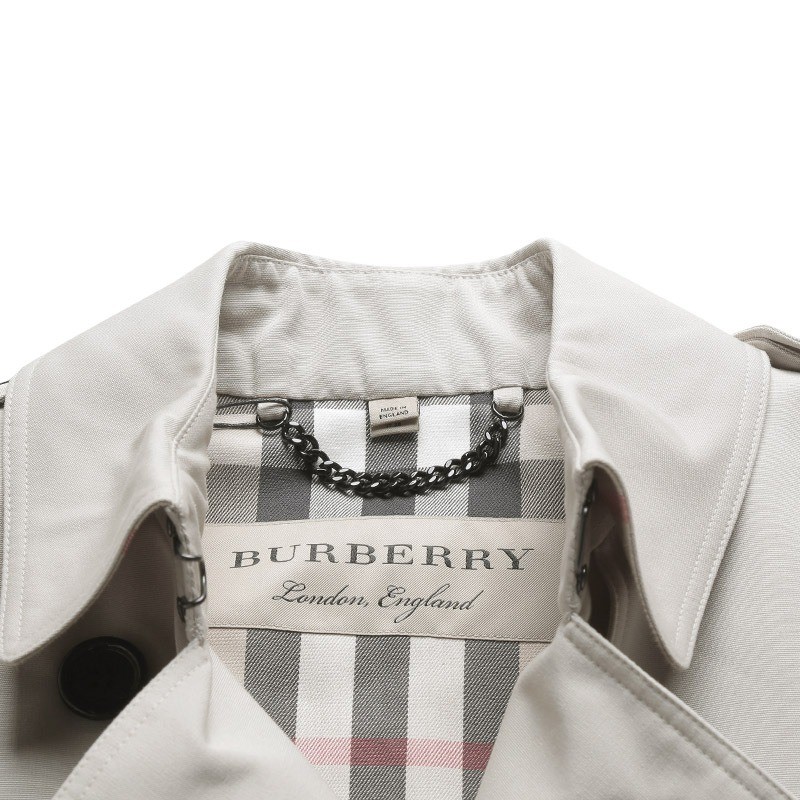 商品Burberry|【现货】博柏利 女士灰白色聚酯纤维面料经典双排扣中长款风衣80209691,价格¥4827,第3张图片详细描述