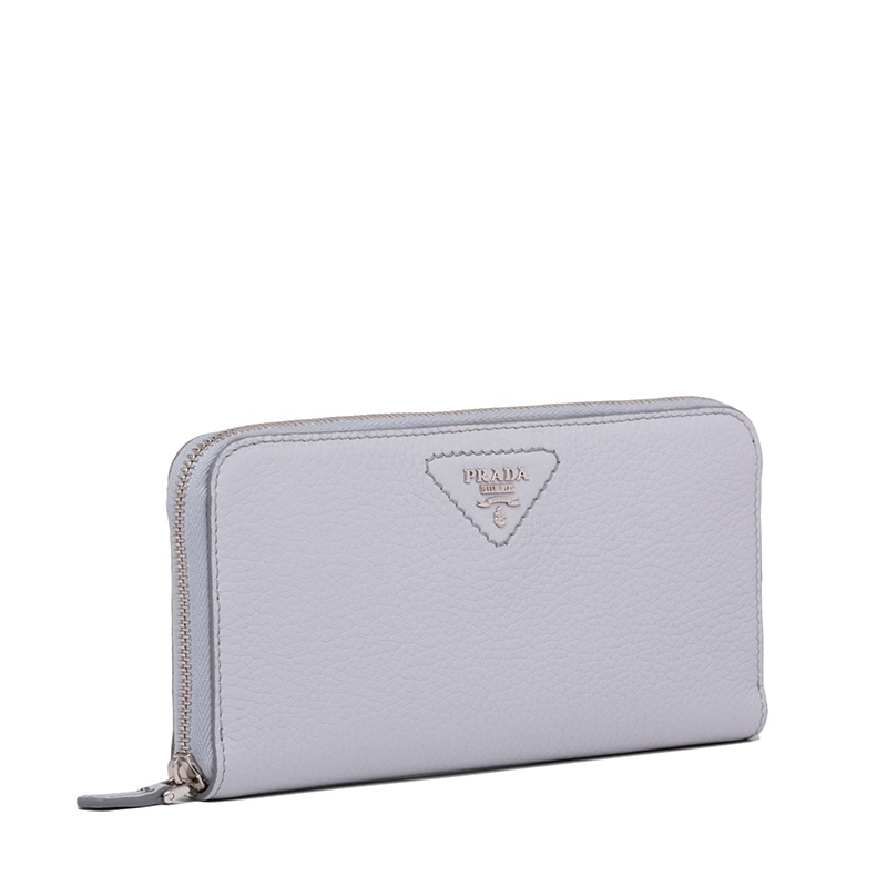 商品Prada|PRADA/普拉达 22春夏新款 女士大号矢车菊蓝灰色皮革金属徽标压纹银扣长款钱包1ML506_2BBE_F0591,价格¥6621,第4张图片详细描述