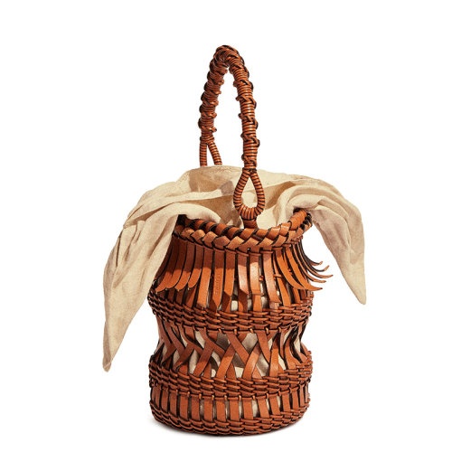 商品Loewe|【包税】LOEWE/罗意威 经典款Bucket系列 女士棕色编织小牛皮流苏单肩斜跨手提水桶包340.80.W68-2530,价格¥13112,第6张图片详细描述