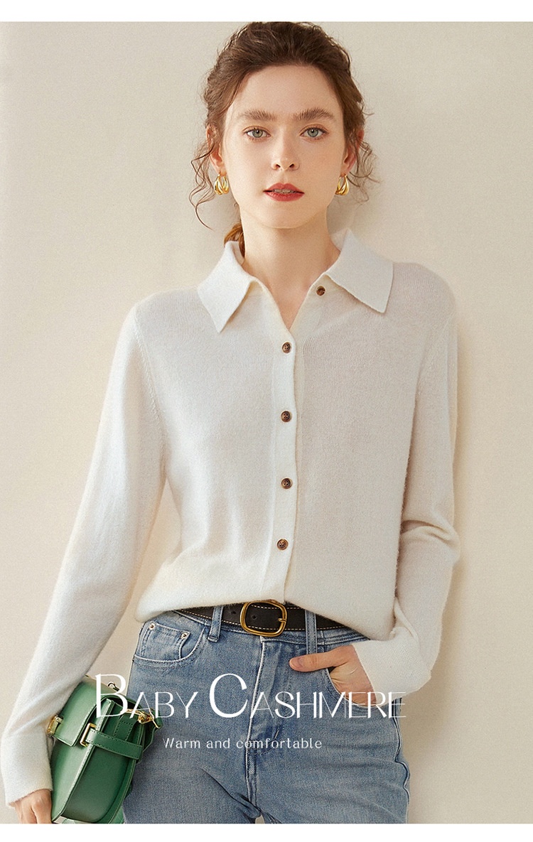 商品[国内直发] GLENVINTEN|格岚云顿英国品牌POLO领针织羊绒衬衫女修身显瘦羊绒开衫23秋冬新款女士气质打底衫,价格¥526,第19张图片详细描述