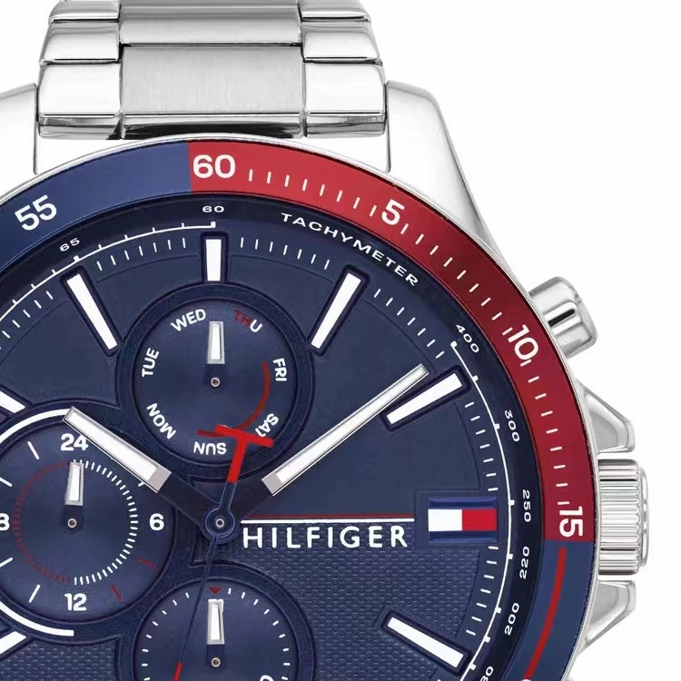 商品[国内直发] Tommy Hilfiger|Tommy Hilfiger汤米希尔费格男士手表石英机芯计时码表蓝色不锈钢手链腕表46mm Blue No Size,价格¥660,第3张图片详细描述