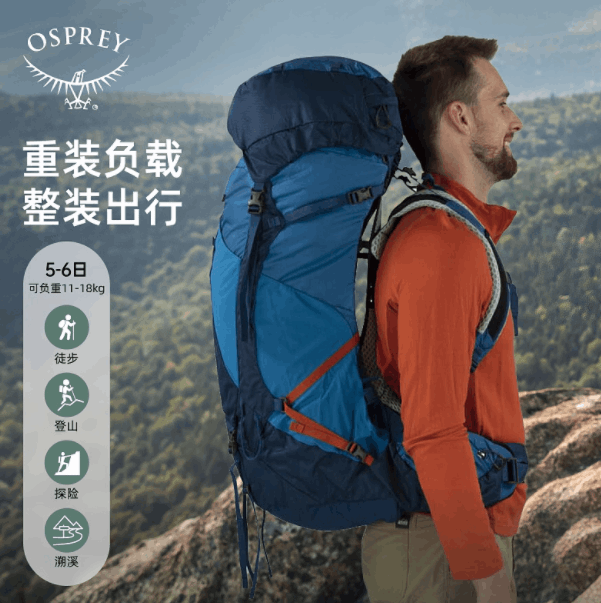 商品Osprey|ATMOS AG LT气流50/60户外登山双肩背包男徒步大容量新款(香港仓发货）,价格¥2671,第3张图片详细描述