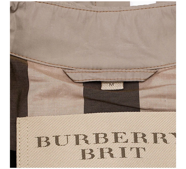 商品Burberry|Burberry 博柏利 BRIT系列米色聚酯纤维混纺双排扣系带男士风衣 3873051,价格¥3474,第8张图片详细描述