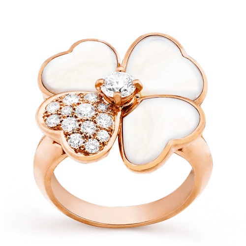 商品Van Cleef & Arpels| Van Cleef & Arpels/梵克雅宝 经典Cosmos系列 18k金玫瑰金镶嵌钻石白珍珠母贝四叶草中号戒指VCARO51Y00,价格¥105275,第3张图片详细描述