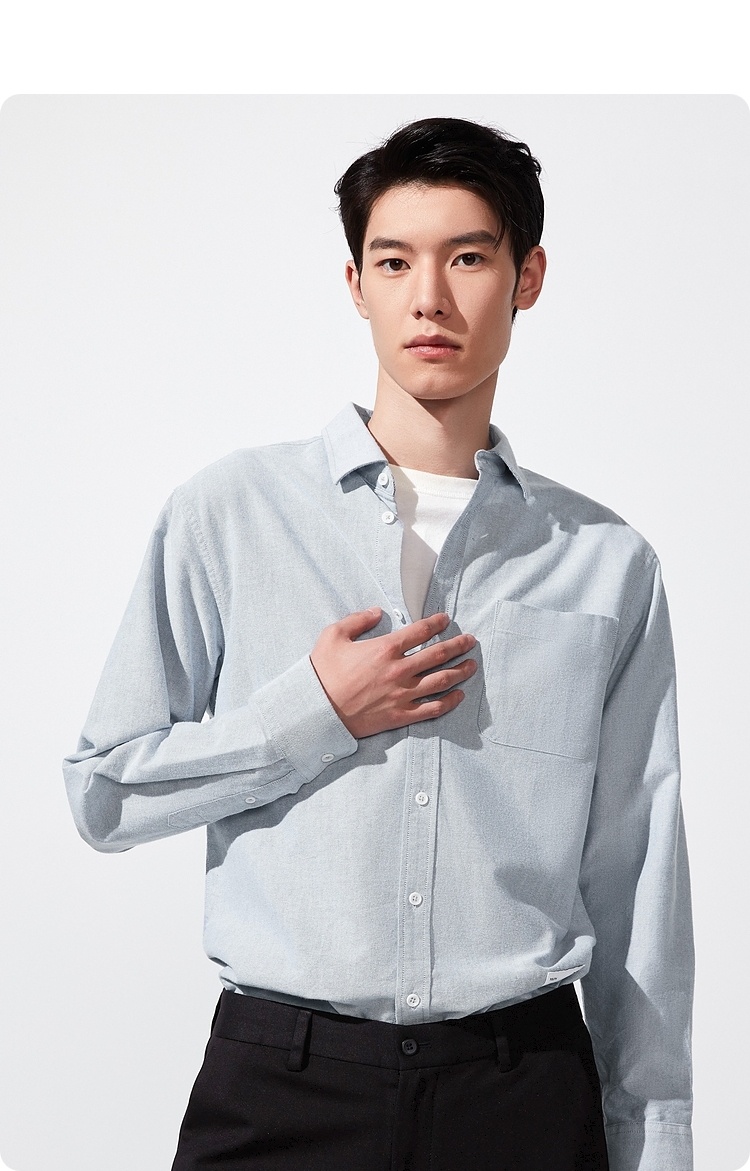 商品[国内直发] HLA|海澜之家休闲简约长袖衬衫男士2021秋季新品纯色宽松白衬衣男,价格¥124,第11张图片详细描述
