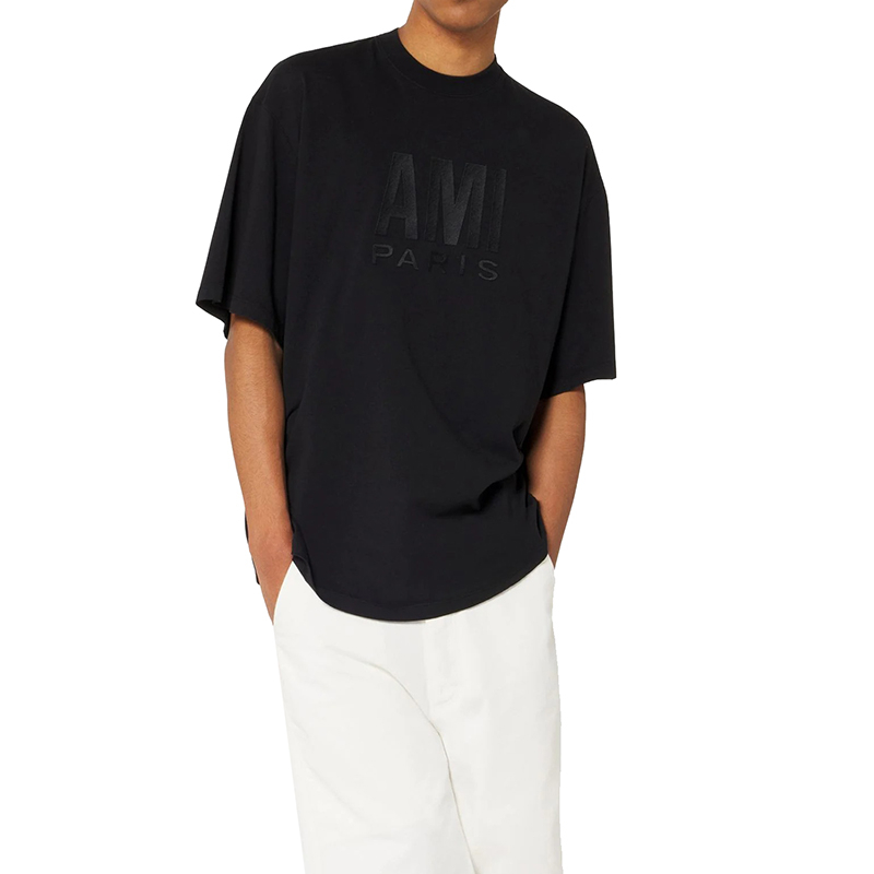 商品AMI|Ami 22年春夏新款 男女同款黑色纯有机棉大Logo刺绣短袖T恤,价格¥1246,第4张图片详细描述