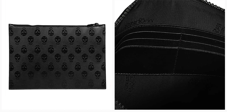商品[国内直发] Alexander McQueen|Alexander McQueen 男士黑色白色字母logo小牛皮拉链手拿包 560472-1SJ6B-1092,价格¥2436,第11张图片详细描述
