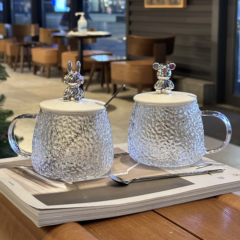 商品[国内直发] YeeCollene|ins风可爱耐热玻璃水杯女生高颜值马克杯带盖勺办公室咖啡早餐杯,价格¥75,第5张图片详细描述