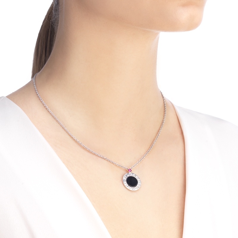 商品BVLGARI|  BVLGARI/宝格丽 慈善款 男女通用纯银镶嵌黑色陶瓷 小红点项链 356910,价格¥6160,第4张图片详细描述