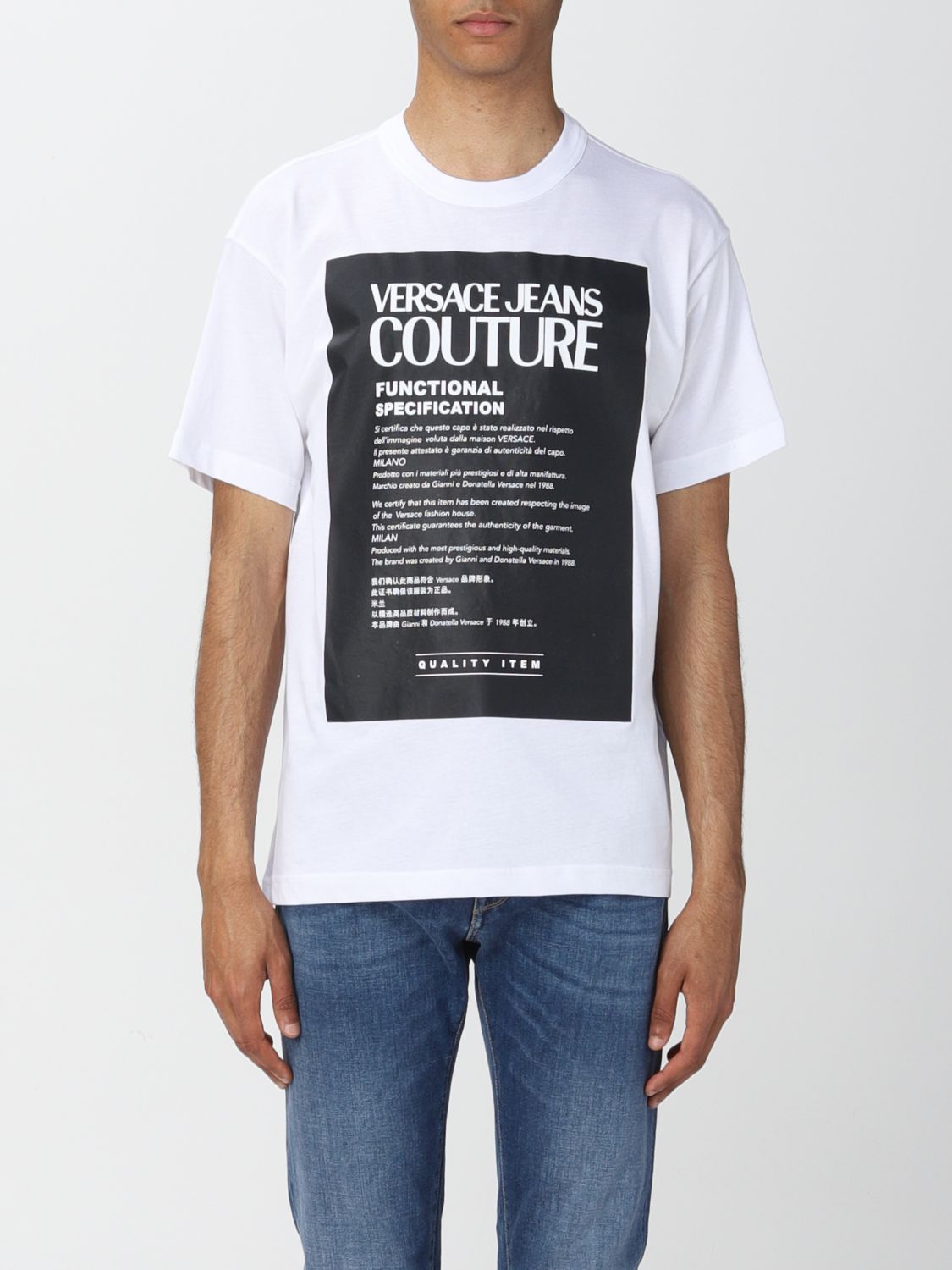 商品[国内直发] Versace|VERSACE JEANS 男士T恤白色 72GAHT05-CJ00O-003,价格¥447,第1张图片详细描述