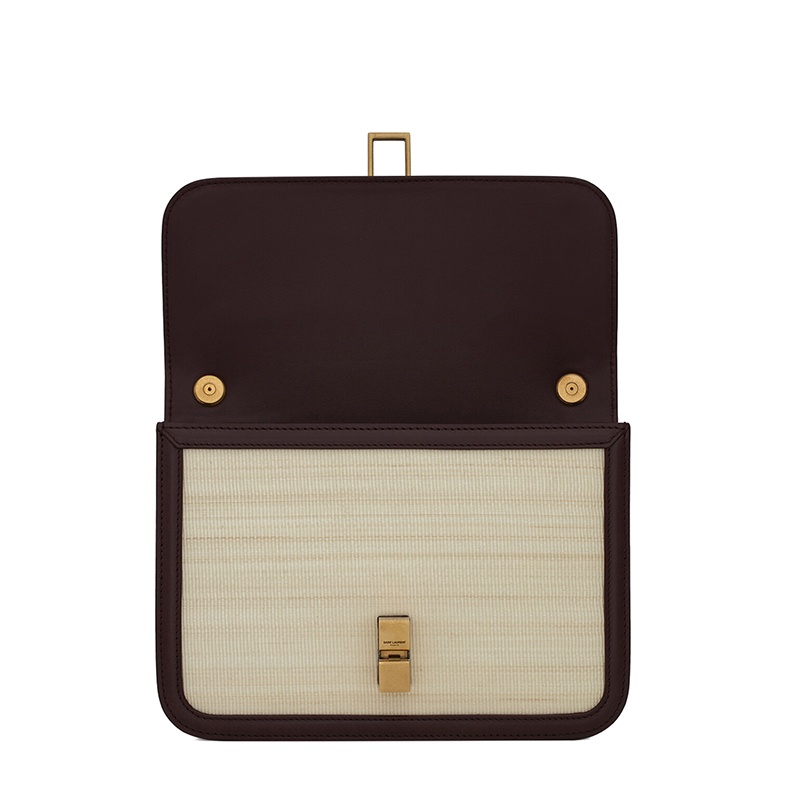 商品Yves Saint Laurent|SAINT-LAURENT PARIS/圣罗兰 YSL 2021秋冬新款 CARRÉ系列 女士象牙白色/军团红马毛织物小牛皮饰边翻盖金色搭扣单肩手提斜挎包,价格¥18941,第5张图片详细描述