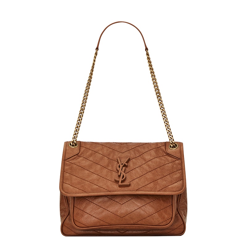 商品Yves Saint Laurent|SAINT LAURENT PARIS/圣罗兰 YSL 经典NIKI系列 女士中号浅焦糖色褶皱牛皮革翻盖单肩斜挎链条包6331581YG072522,价格¥19991,第5张图片详细描述