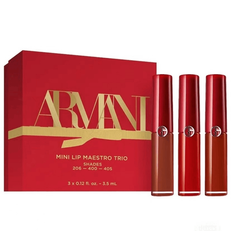 商品Giorgio Armani|Giorgio Armanil 阿玛尼 红管唇釉圣诞套盒 (206+400+405) 3.5ml,价格¥224,第1张图片详细描述