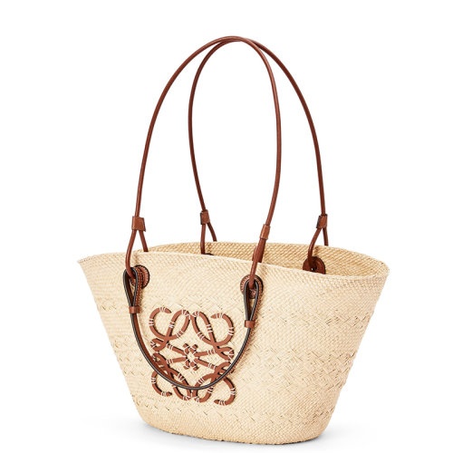 商品Loewe|【包税】LOEWE/罗意威 Basket系列 女士原色/棕褐色棕榈纤维配牛皮革徽标压纹贴片单肩手提包A223T43X02-2435,价格¥7390,第2张图片详细描述