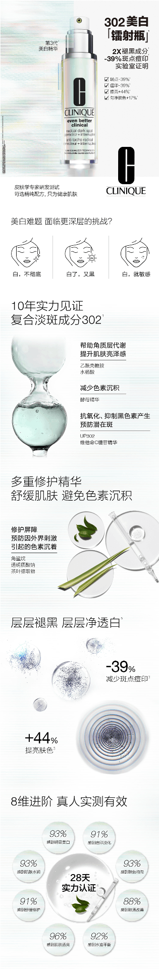 商品Clinique|倩碧302镭射瓶 淡斑美白精华液提亮肤色淡痘印舒缓修红净白透光,价格¥376,第1张图片详细描述