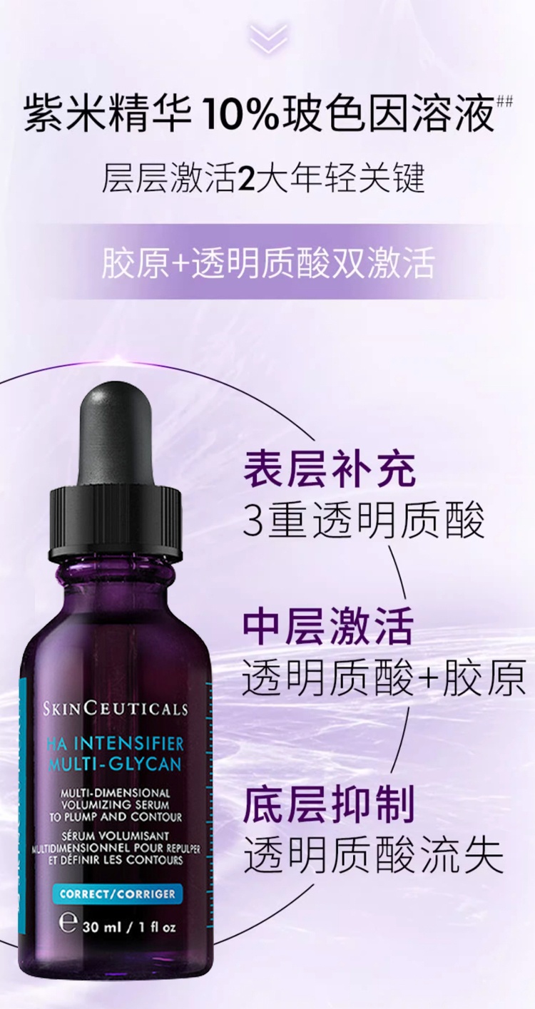 商品SkinCeuticals|SKINCEUTICALS修丽可 杜克紫米玻色因HA抗衰老紫米精华30ml,价格¥740,第4张图片详细描述
