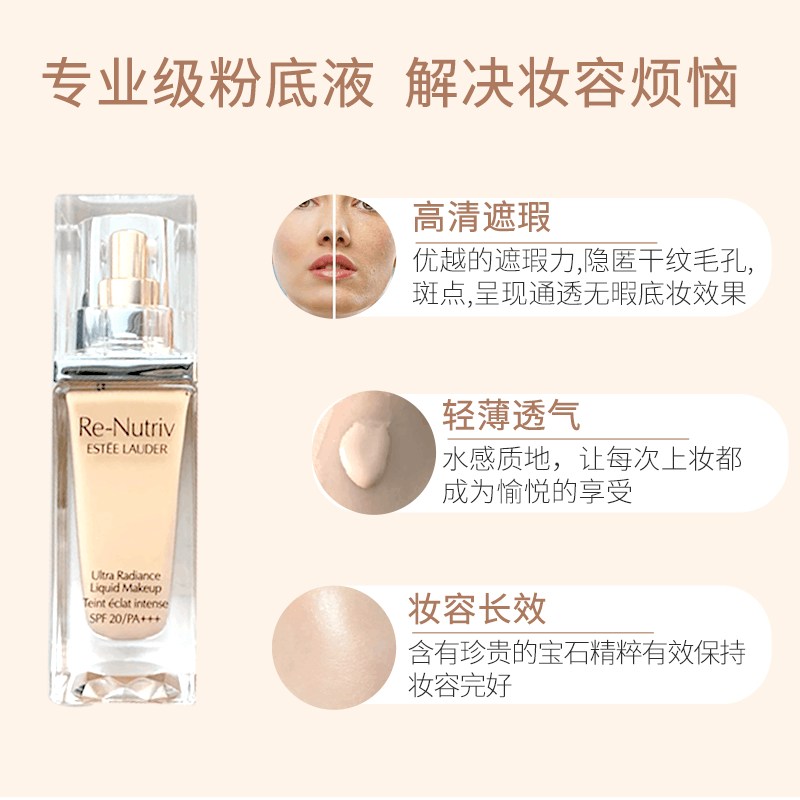 商品Estée Lauder|雅诗兰黛新款白金奢宠臻采粉底液30ml 1CO 2CO 1WO 2WO养肤粉霜SPF20,价格¥489,第1张图片详细描述