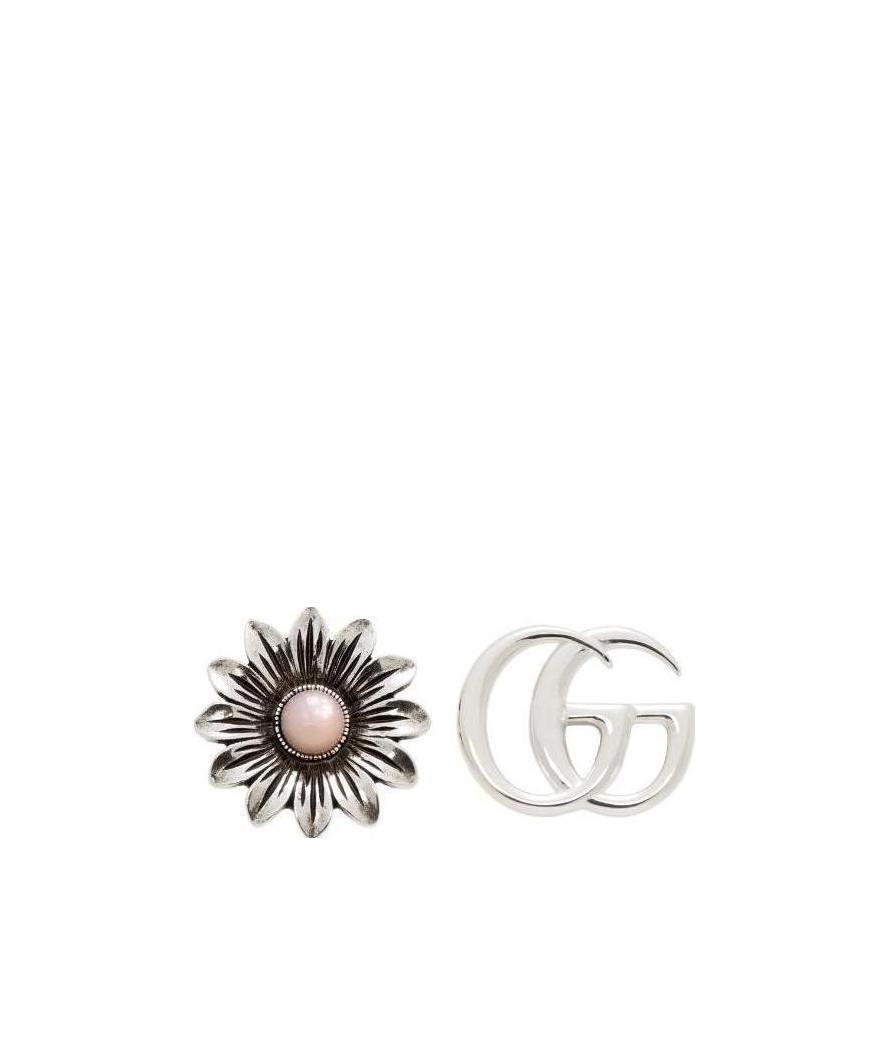 商品[国内直发] Gucci|GUCCI耳环古驰女士 蓝色托帕石双G花朵铆钉银耳环527344 I5569 8183,价格¥377,第4张图片详细描述