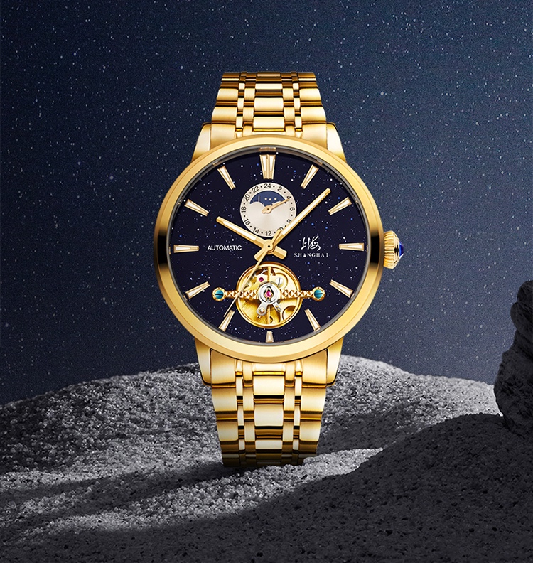 商品[国内直发] SHANGHAI WATCH|国民系列 露摆系列 深色表盘男士腕表,价格¥2989,第1张图片详细描述
