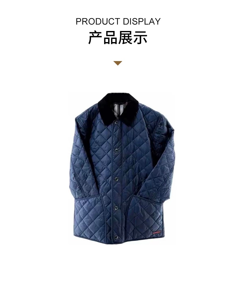 商品Burberry|Burberry/博柏利 男士深蓝色涤纶格纹单排扣双面翻领棉服,价格¥3193,第5张图片详细描述