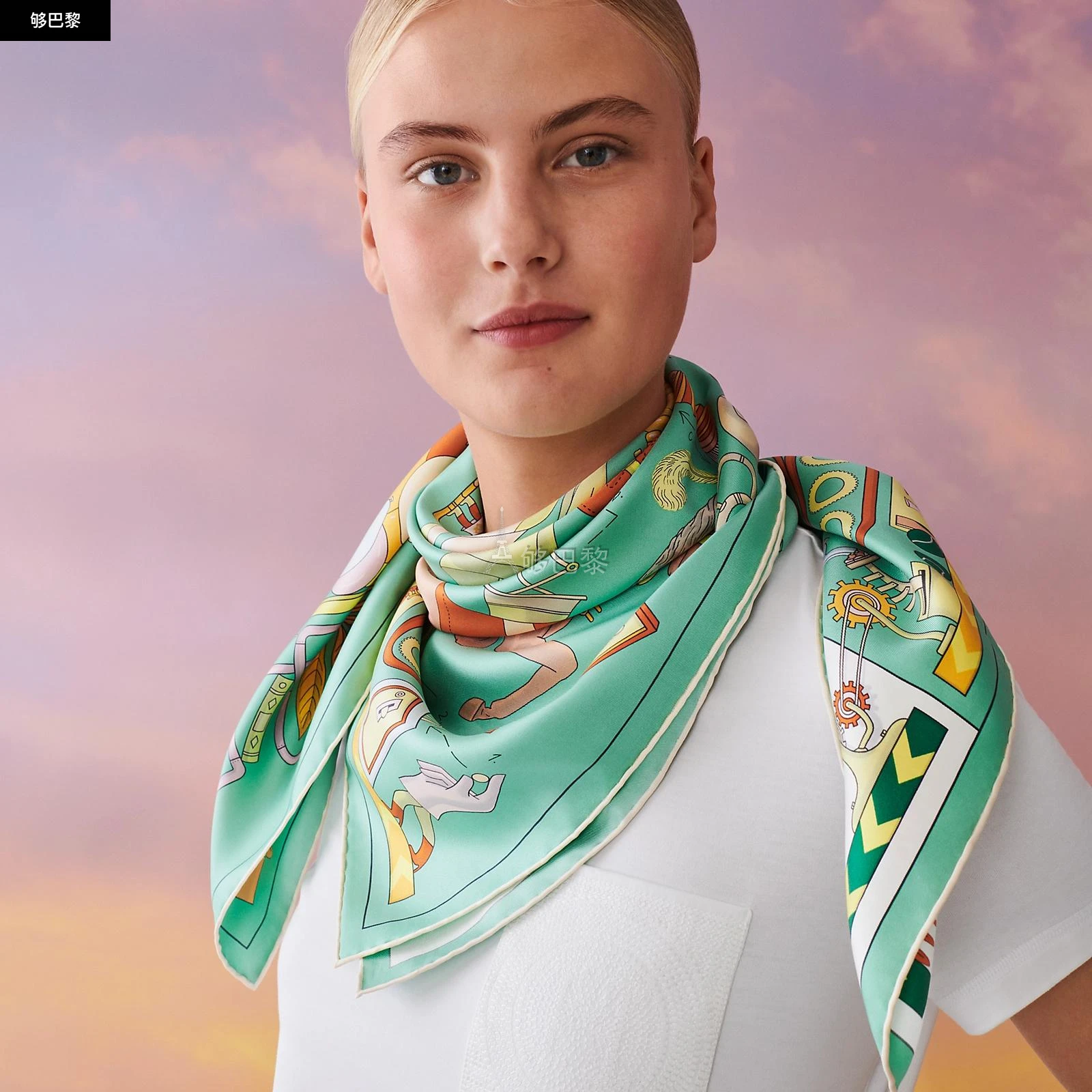 商品Hermes|【预售】 爱马仕 24秋冬 女士 披肩 Carré 90 Tea for Two H003968S 08,价格¥4536,第3张图片详细描述