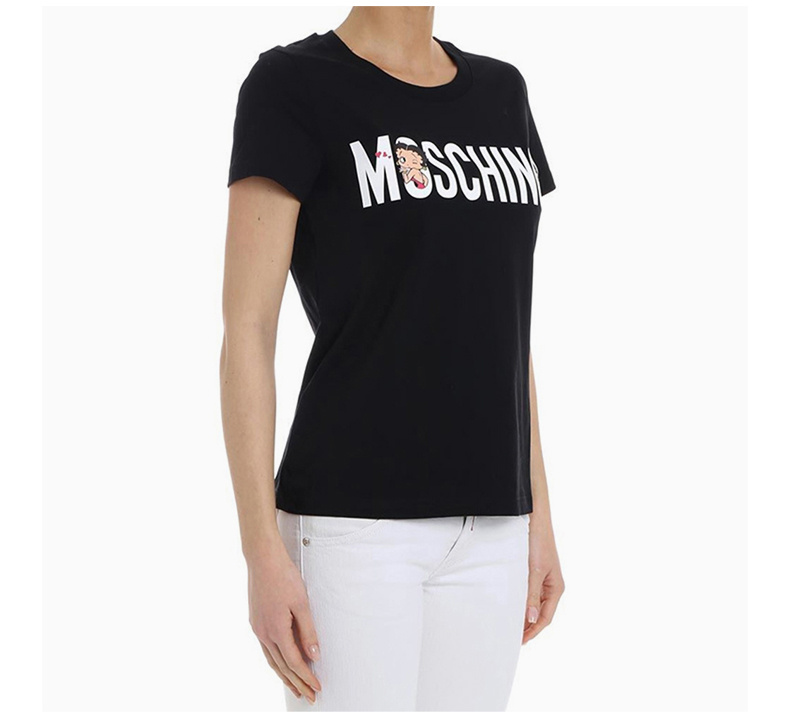 商品Moschino|Moschino 莫斯奇诺 女士黑色纯棉T恤 EA0707-0540-1555,价格¥1061,第7张图片详细描述