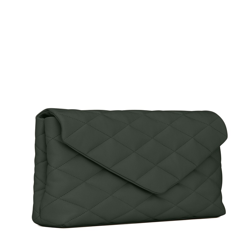 商品Yves Saint Laurent|SAINT LAURENT PARIS/圣罗兰 YSL  SADE系列 女士深绿色绗缝羊皮革翻盖信封手拿包,价格¥11156,第5张图片详细描述